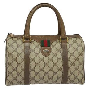 GUCCI GG Supreme Web Sherry Line Boston Bag PVC Beige Gold 40 02 006 Auth 141698